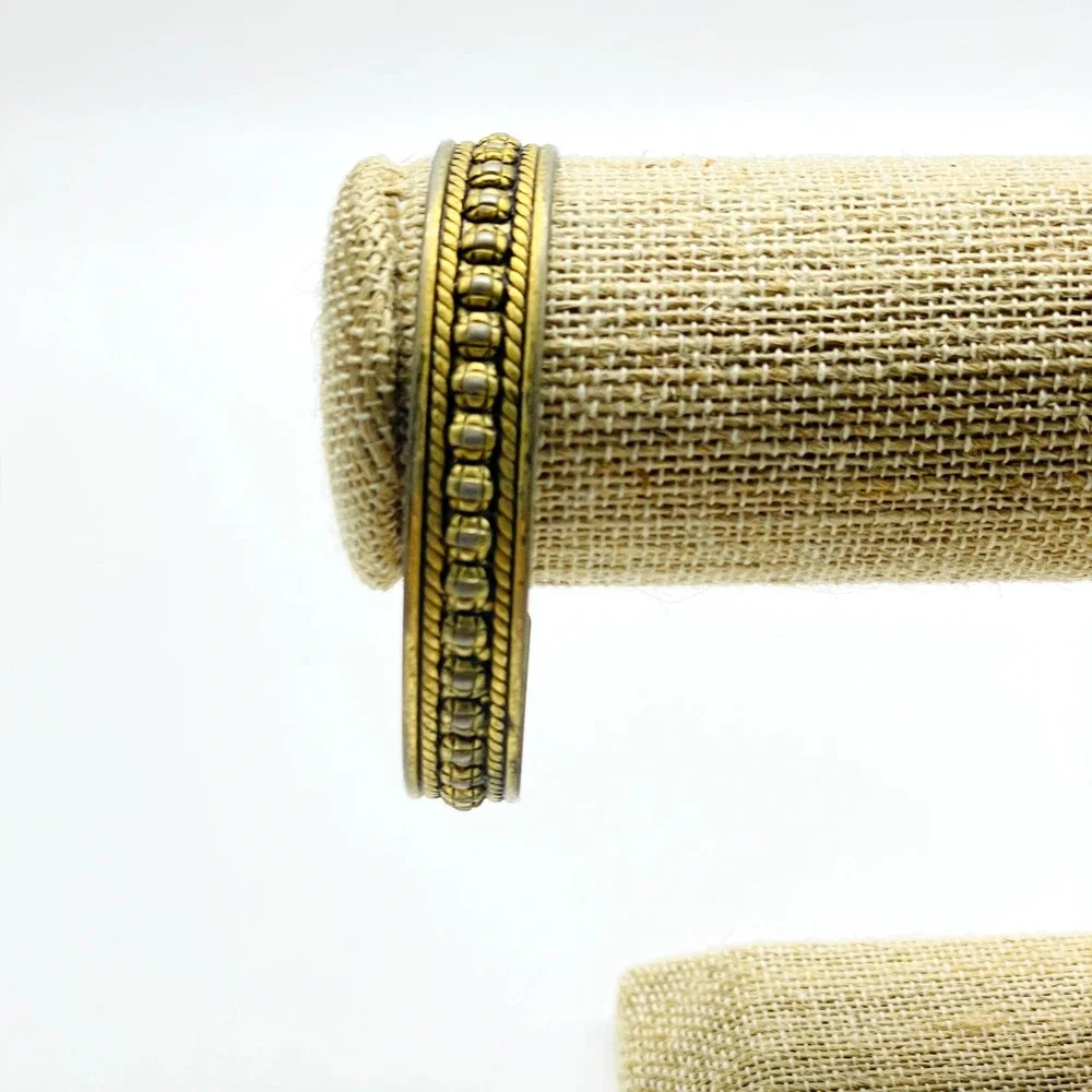 Vintage Gold Tone Cuff Bracelet Lot of 2 Etched Open Bangle Boho Statement